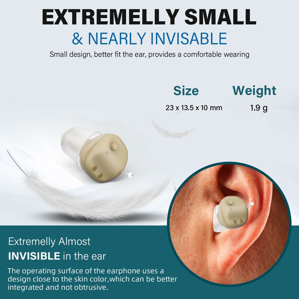 Z-68 In-ear TWS Invisible Hearing Aid Digital Sound Amplifier with Charging Box(Skin Color)