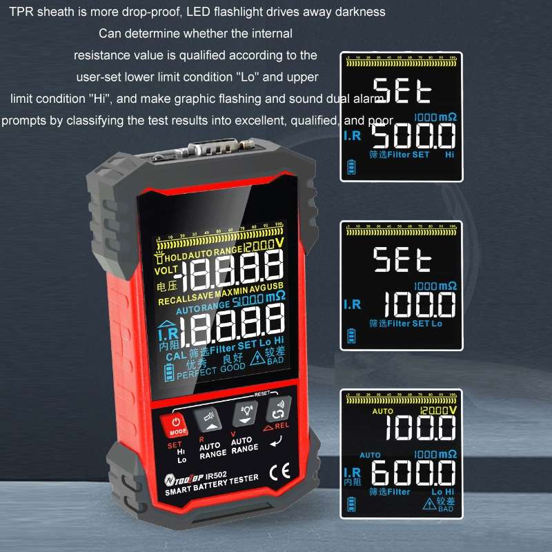 Battery Internal Resistance Tester Lead-Acid Alkaline Lithium Battery Tester, Model: IR502