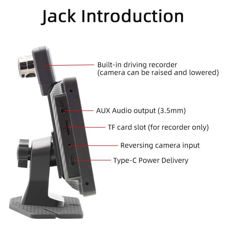 Car Bluetooth Portable DVR Monitor Support Carplay/Android Auto, Specifications: Display