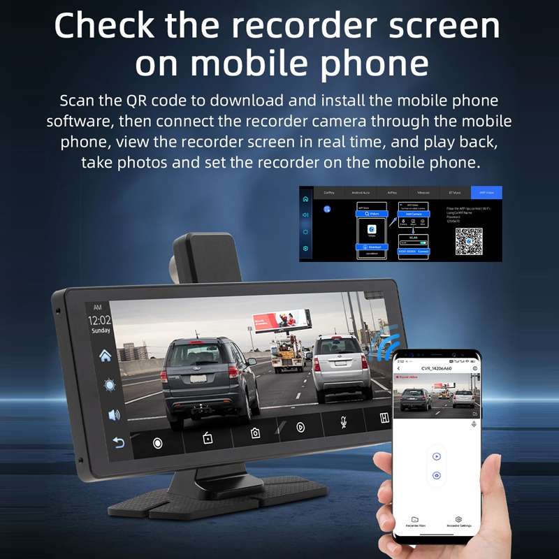 Car Bluetooth Portable DVR Monitor Support Carplay/Android Auto, Specifications: Display