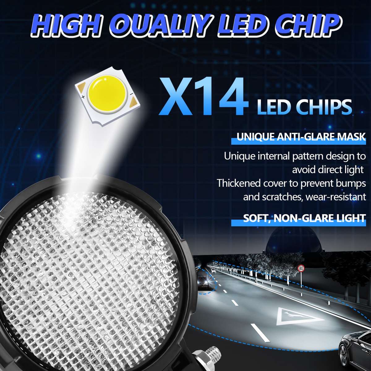 14W 9-30V Floodlight Mixed Luminous 4 Inch Round Work Light With Wire Set(X2)