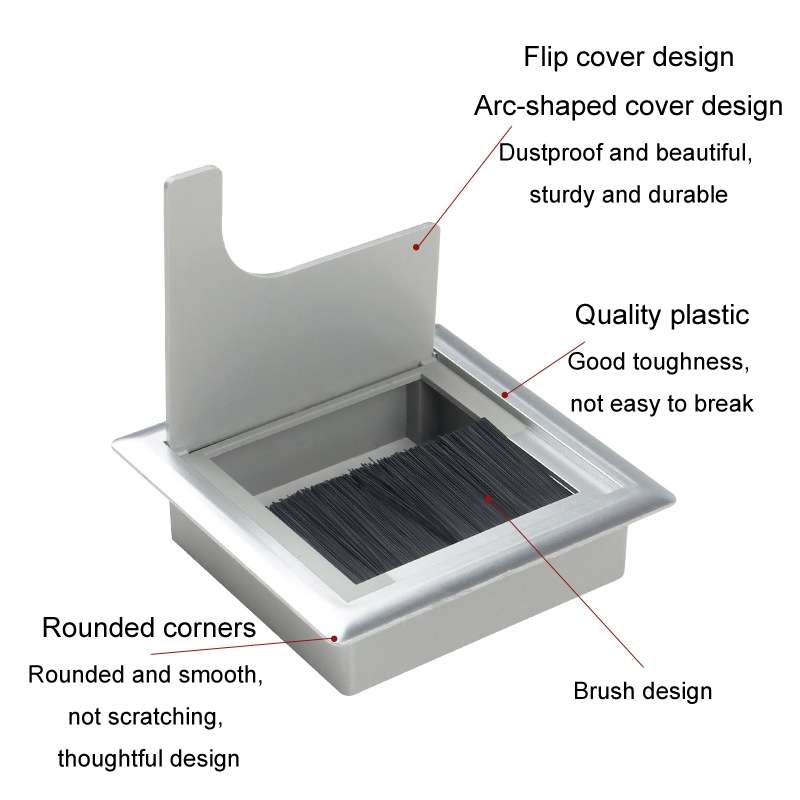 ABS Table Rectangle Wire Hole Cover Outlet Port With Brush PC Desk Cable Organi ... 80x160mm White