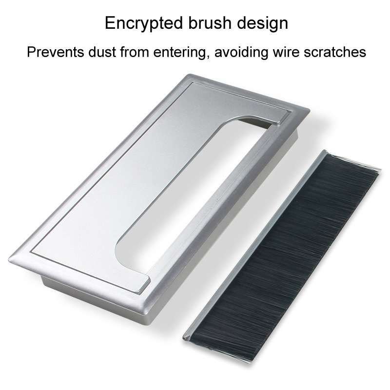 ABS Table Rectangle Wire Hole Cover Outlet Port With Brush PC Desk Cable Organi ... 80x160mm White