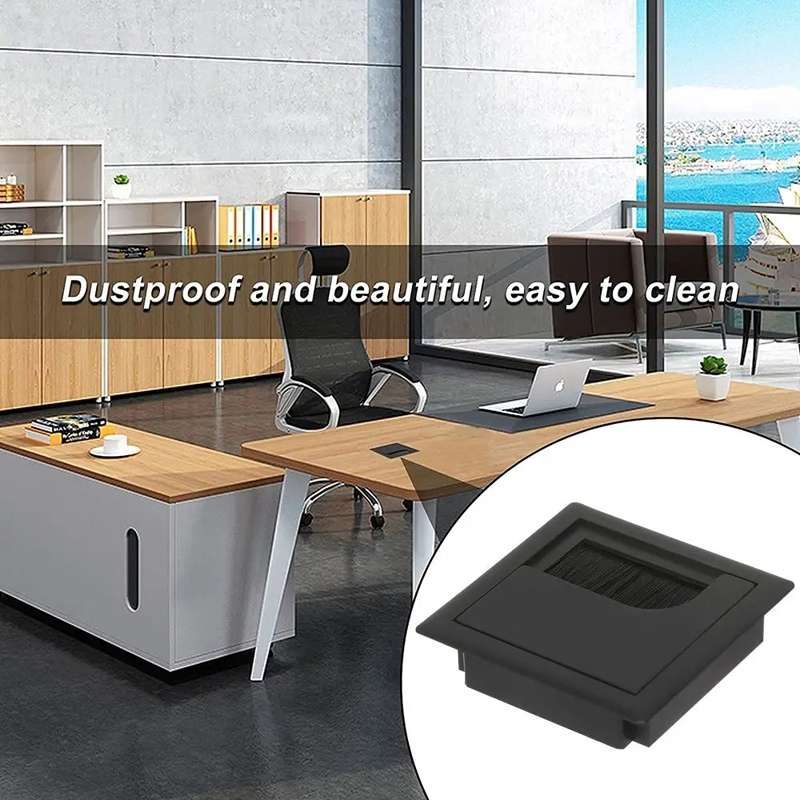 ABS Table Rectangle Wire Hole Cover Outlet Port With Brush PC Desk Cable Organi ... 80x160mm White