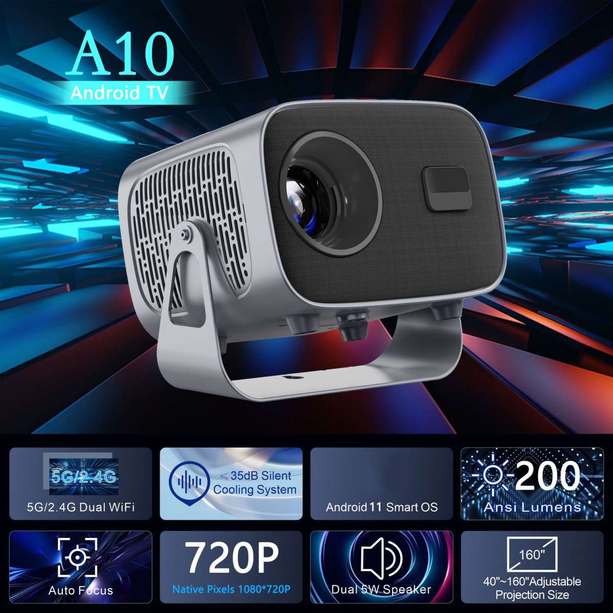 4K Smart Android Portable Projector EU Plug