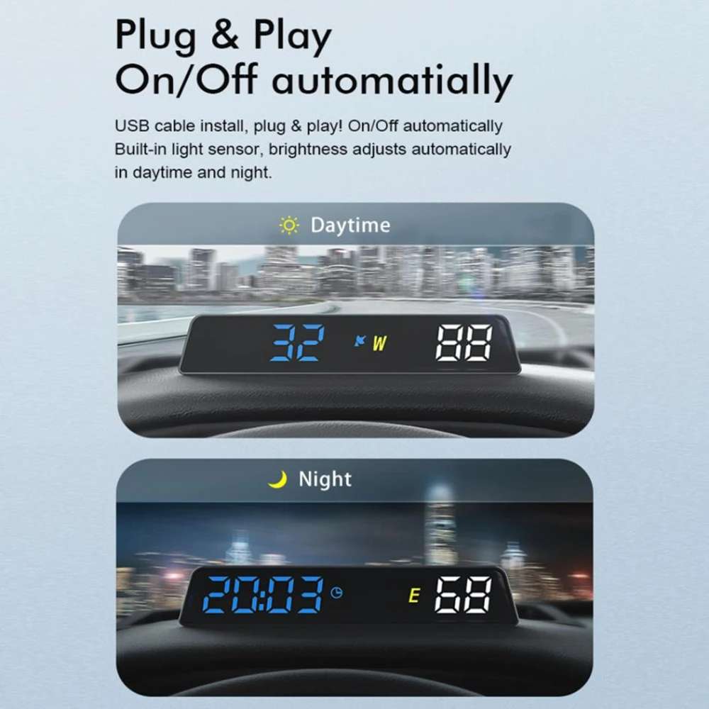 Head-up Display USB Powered High-definition Vehicle Code Altitude Meter(Blue White)