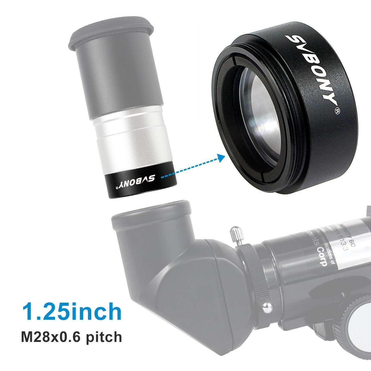 SVBONY F9115A Fine Thread 1.25 inch 0.5x Eyepiece Reducing Lens