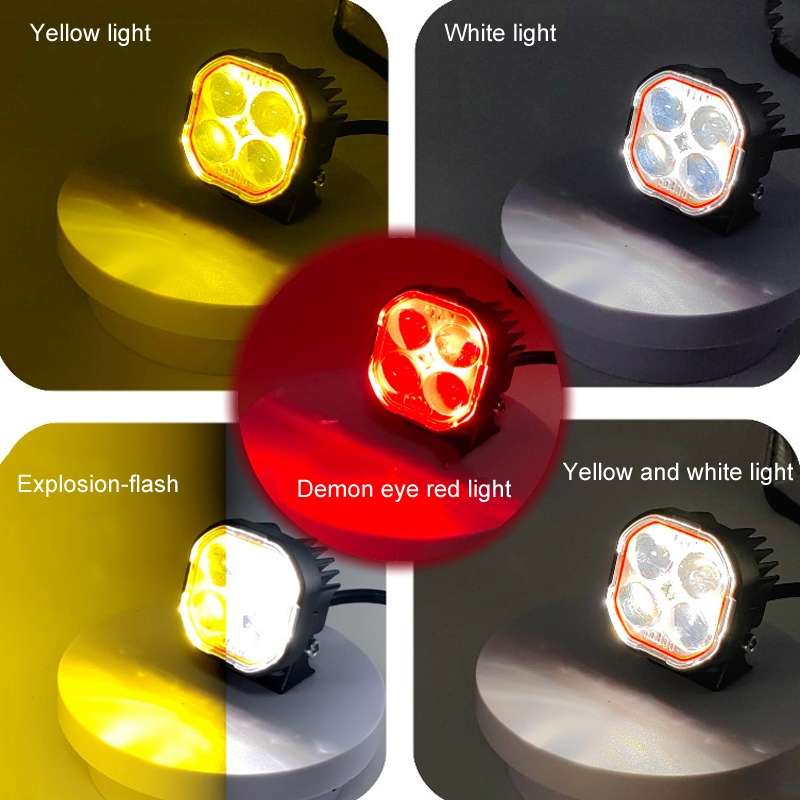 LED Motorcycle Spotlight With Red Devil Eye Spotlight High and Low Beam External Headlight