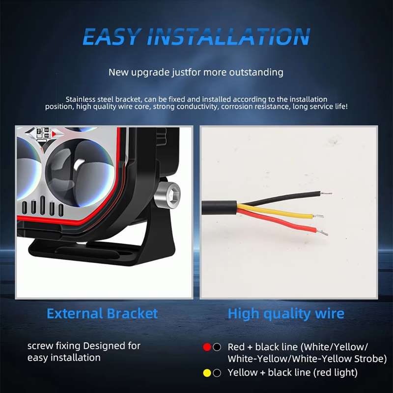 LED Motorcycle Spotlight With Red Devil Eye Spotlight High and Low Beam External Headlight