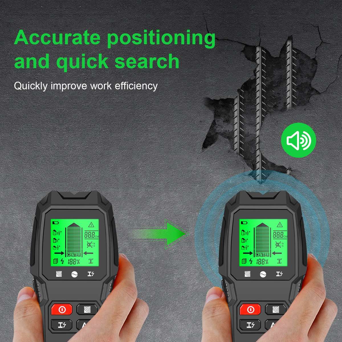HW-QB6 5 In 1 Wall Scanner Handheld Stud Finder Wood Current Metal Live Wires Detection(Black)