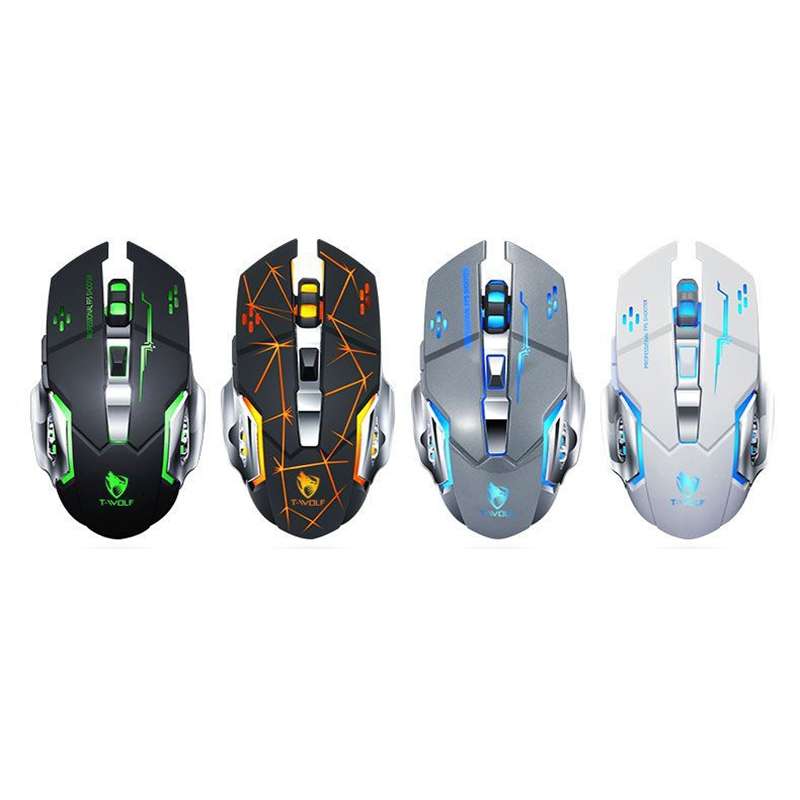 T-WOLF Q13 2.4GHz 6-keys RGB Colorful Light Gaming Wireless Mouse, Color: Dual Mode White