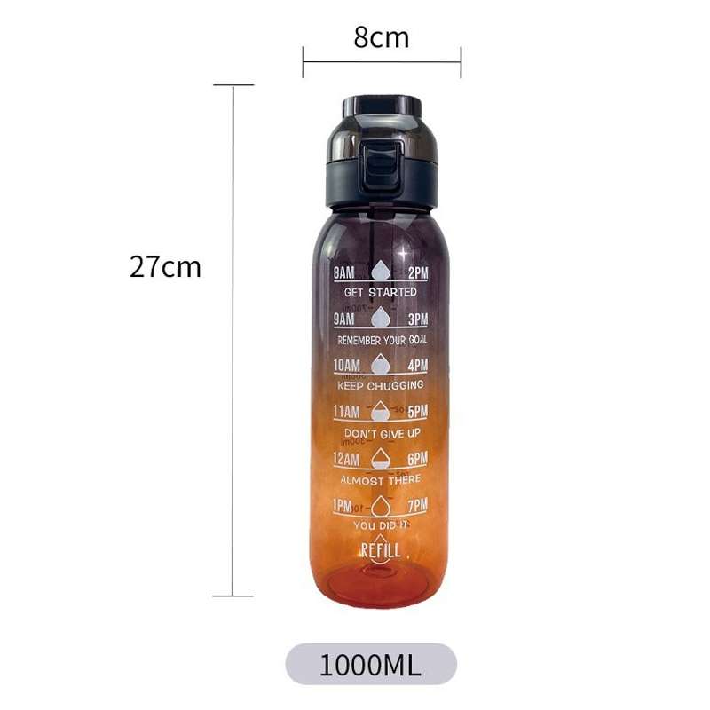 1000ml Large Capacity Fruity Water Bottle With 7 Flavor Rings Straw Drinking Cup ... (Clear Pink)