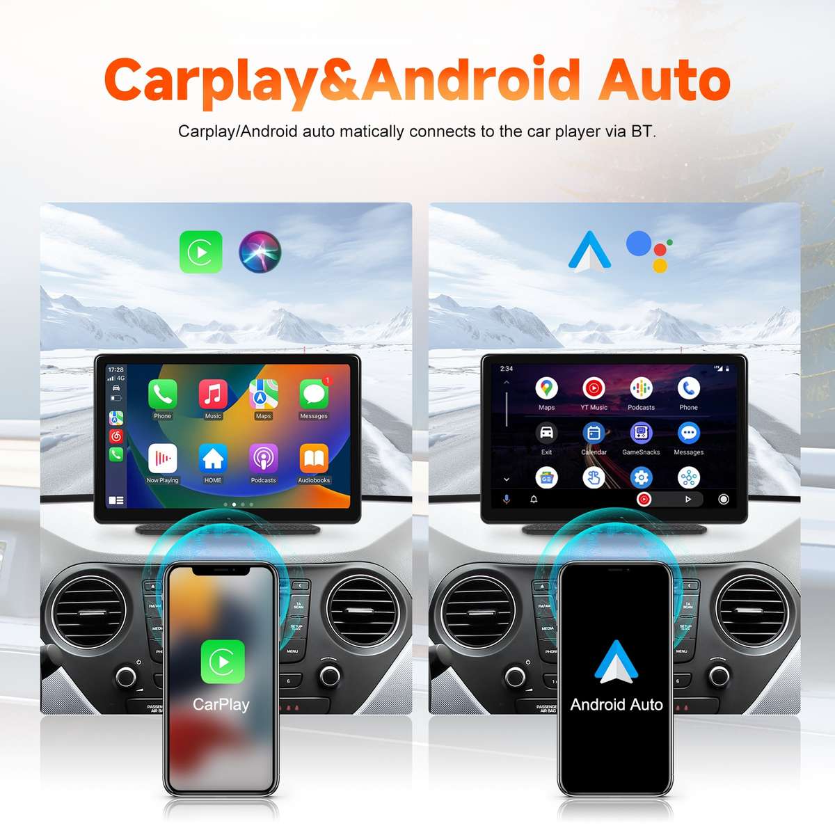 8-Inch HD Wireless CarPlay Screen DVR With Dash Cam/1080p Front Rear Camera/Bluetooth/AirPlay