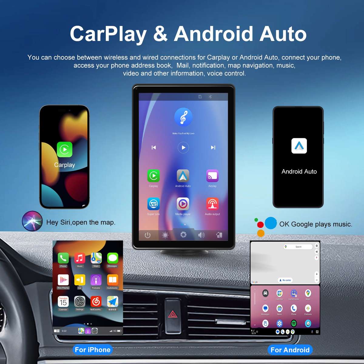 8-inch Car Full Touch Screen Player Supports Horizontal and Vertical CarPlay / Android Auto, Spec: S