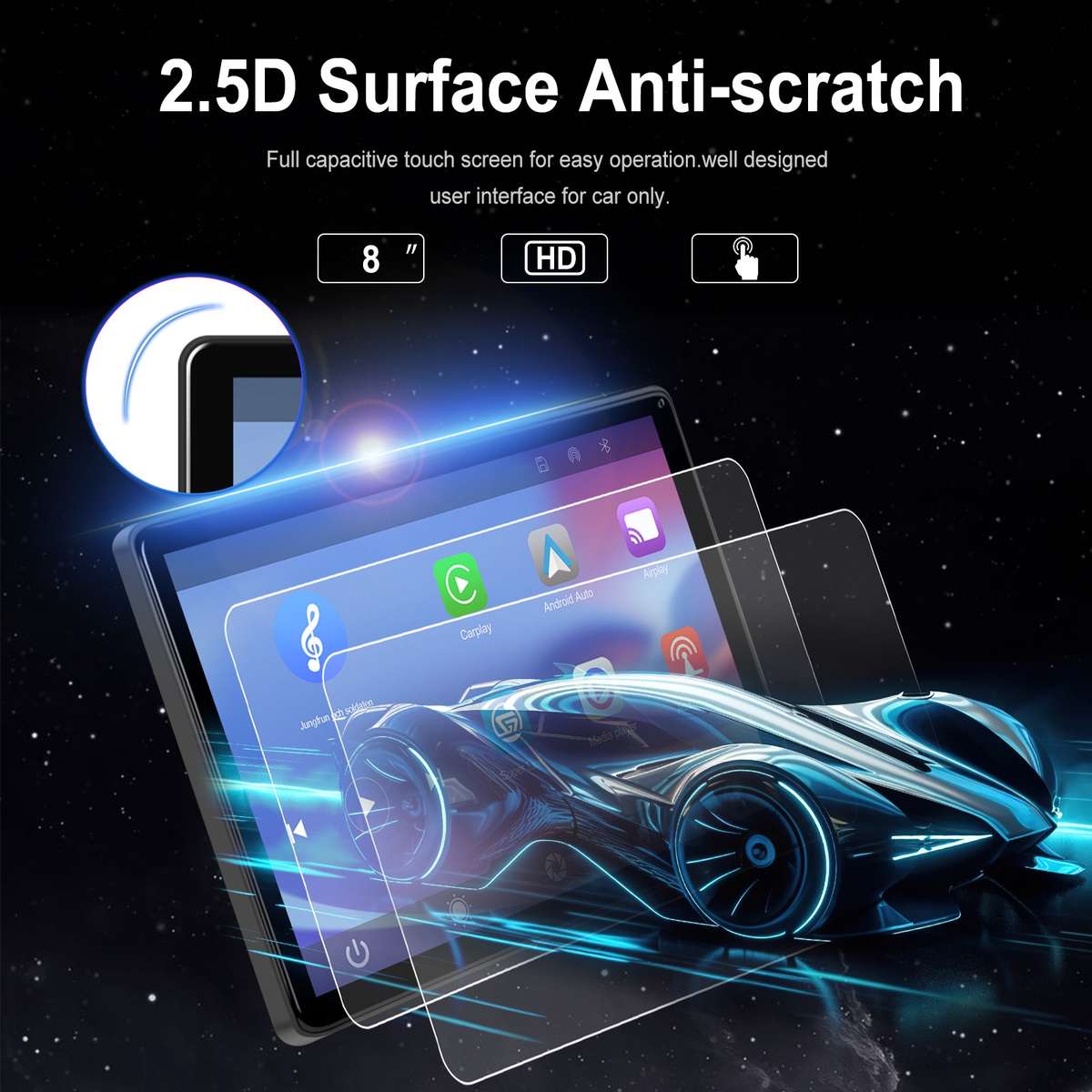 8-inch Car Full Touch Screen Player Supports Horizontal and Vertical CarPlay / Android Auto, Spec: S