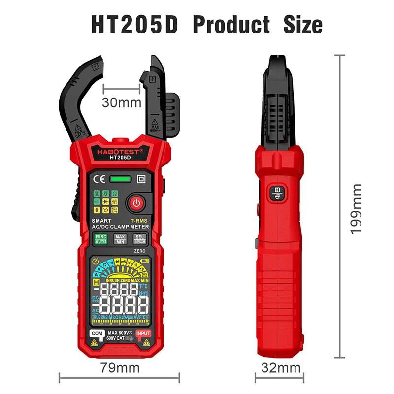 HABOTEST HT205D Clamp Intelligent Anti-Burning Multi-Function High Precision Digital Multimeter(Blac