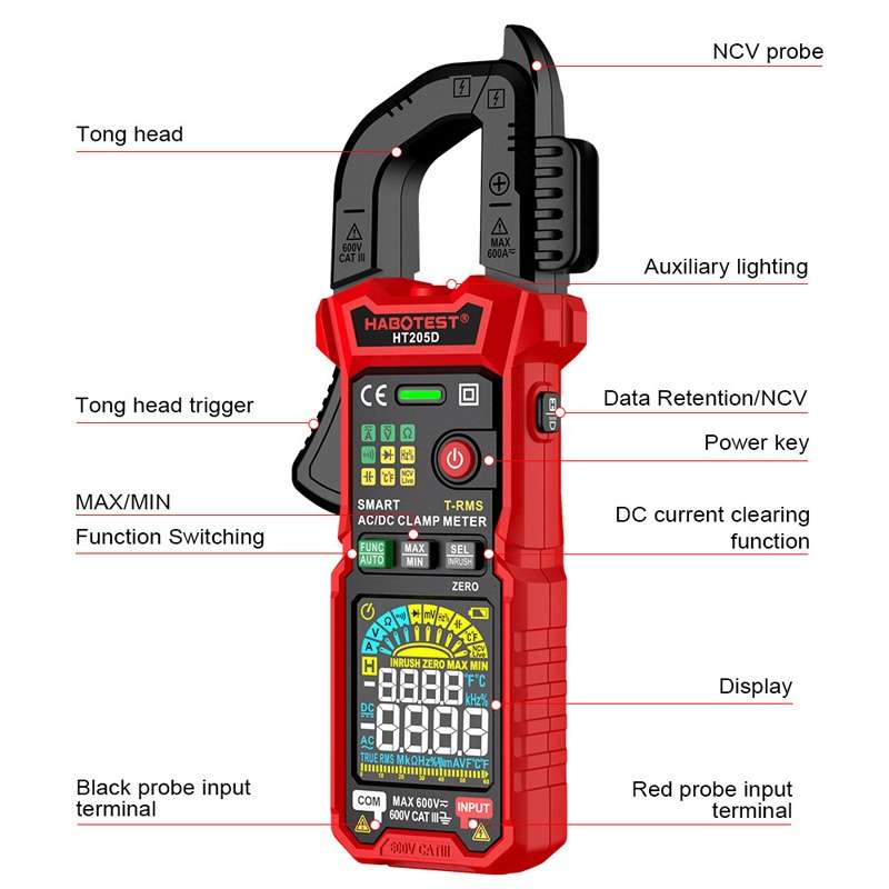 HABOTEST HT205D Clamp Intelligent Anti-Burning Multi-Function High Precision Digital Multimeter(Blac