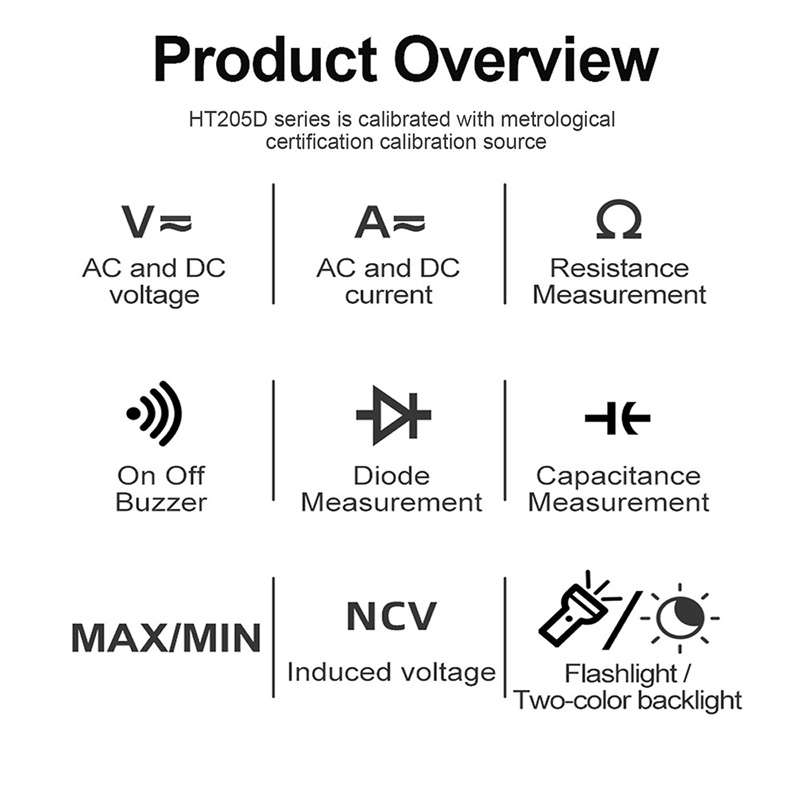 HABOTEST HT205D Clamp Intelligent Anti-Burning Multi-Function High Precision Digital Multimeter(Blac