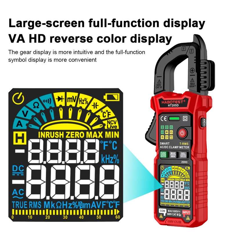 HABOTEST HT205D Clamp Intelligent Anti-Burning Multi-Function High Precision Digital Multimeter(Blac