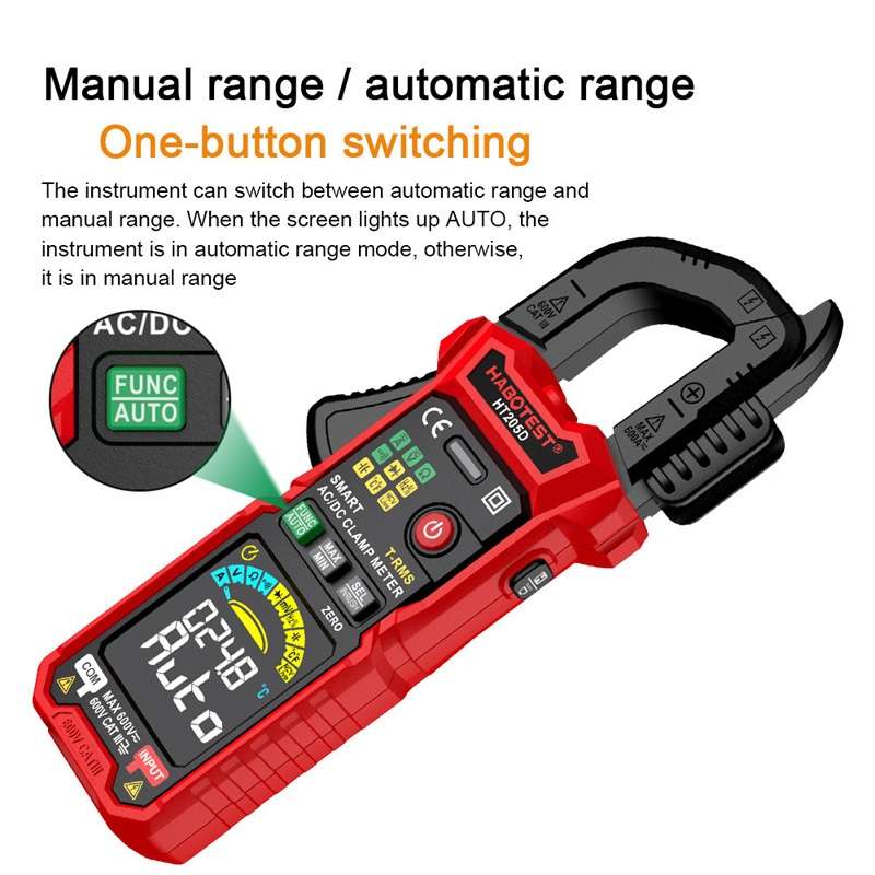 HABOTEST HT205D Clamp Intelligent Anti-Burning Multi-Function High Precision Digital Multimeter(Blac