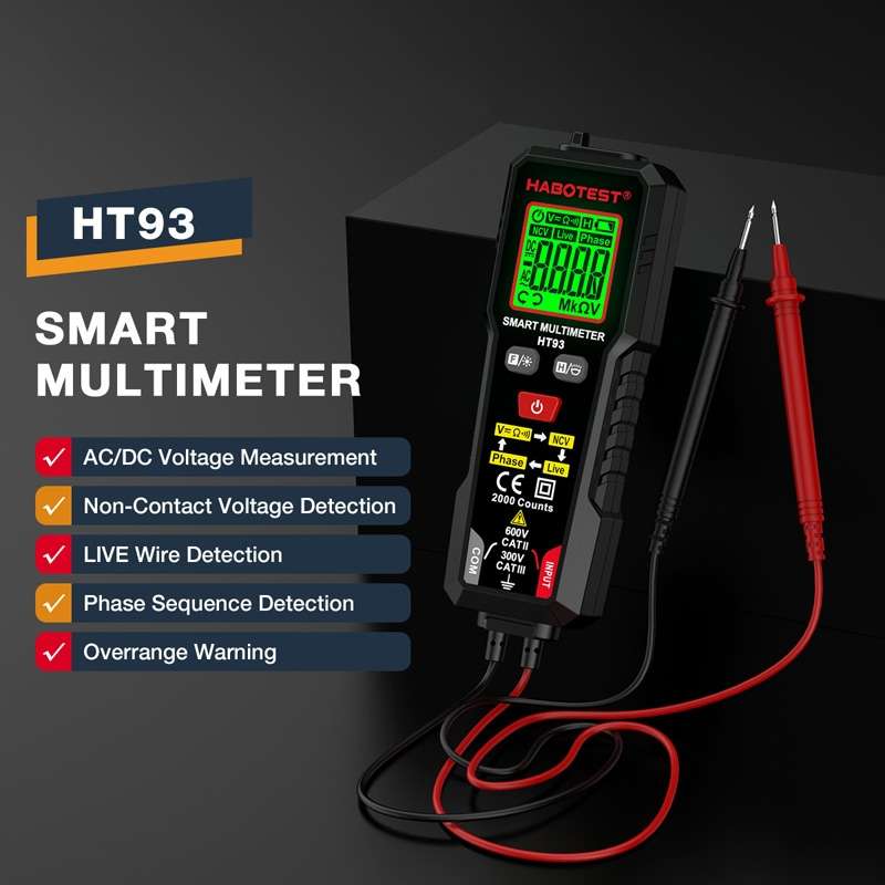 HABOTEST HT93 Phase Sequence Detection Intelligent Anti-Burn-In Fully Automatic Multimeter(Black)