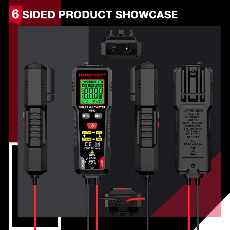 HABOTEST HT93 Phase Sequence Detection Intelligent Anti-Burn-In Fully Automatic Multimeter(Black)