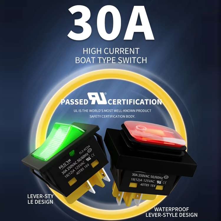 FILN 220V 30A Split Dustproof Boat-type Switch With Light, Specifications: Waterproof 6 Pin 3 Gear R