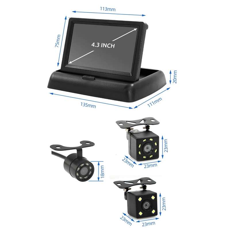 4.3 Inch Display Night Vision Waterproof Reversing Camera +7 Meter Extension Cable, Color: Detachabl