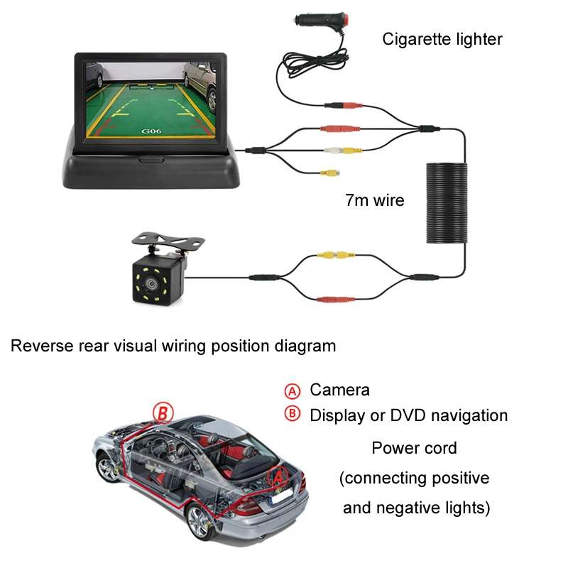 4.3 Inch Display Night Vision Waterproof Reversing Camera +7 Meter Extension Cable, Color: Detachabl