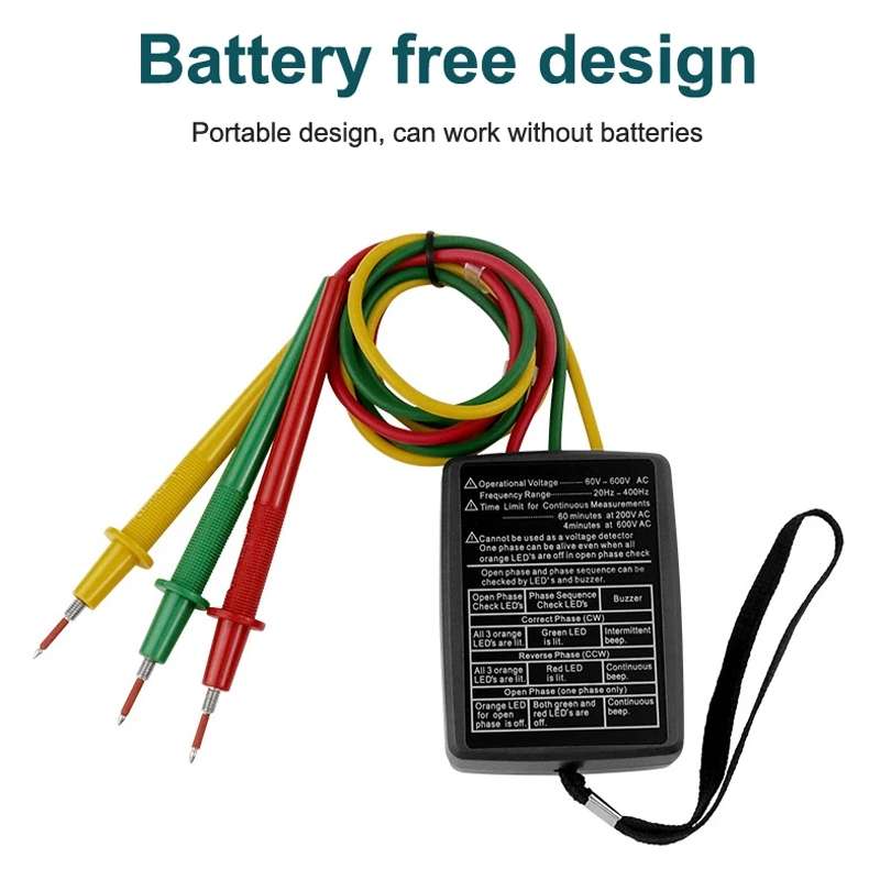 SP8030 3 Phase Alternating Current Phase Meter Phase Detector Rotation Tester Indicator Digital Phas