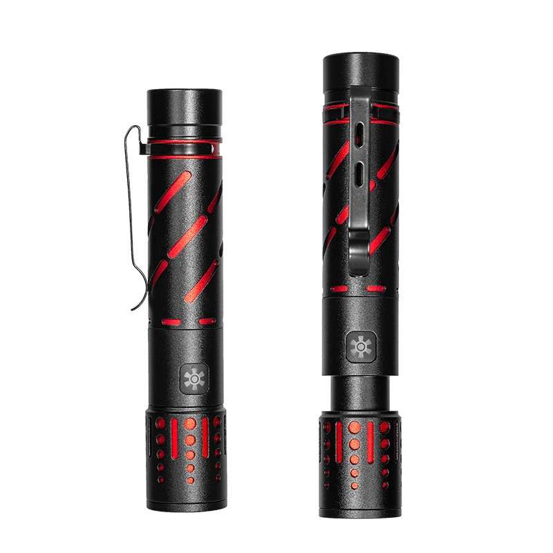 E-SMARTER XQ-S50 Mini Laser Flashlight Retractable Zoom Pen Clip LED Em ... (Battery Not Included)