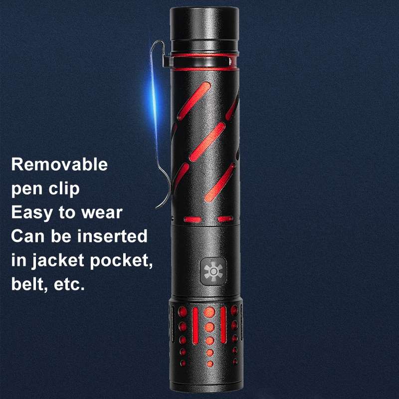 E-SMARTER XQ-S50 Mini Laser Flashlight Retractable Zoom Pen Clip LED Em ... (Battery Not Included)