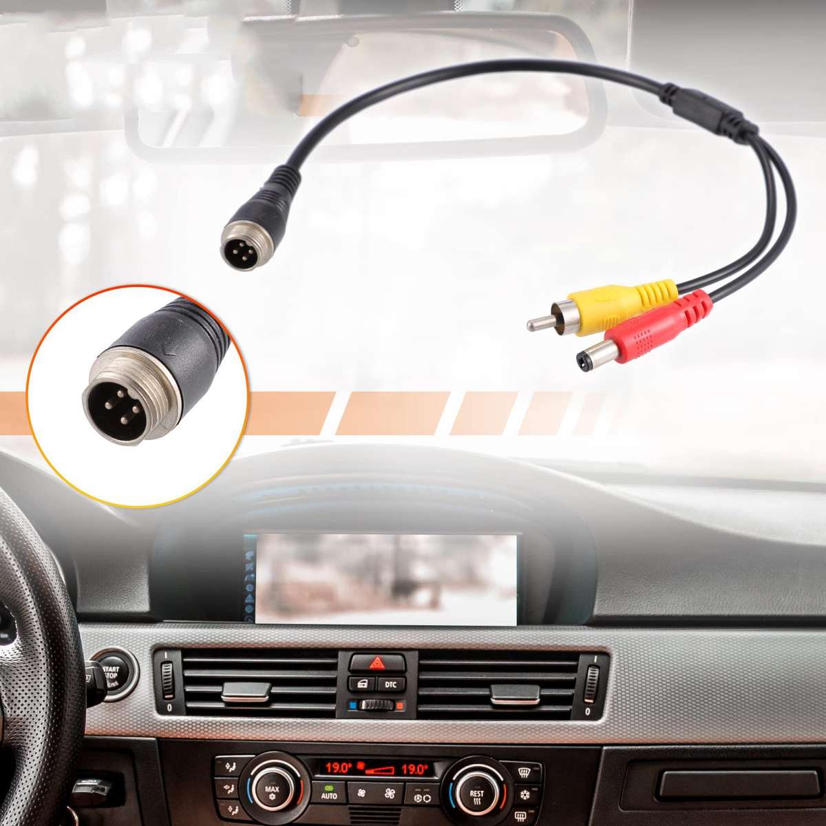 4 Pin Aviation Male To RCA Female DC Female Car Camera Adapter Connector Wire 50cm