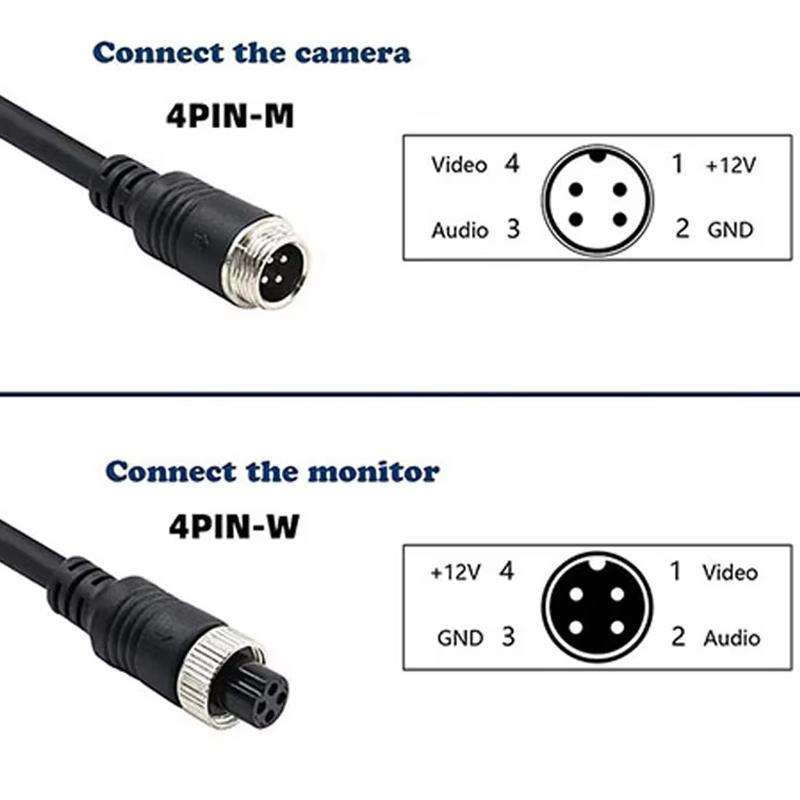 4 Pin Aviation Male To RCA Female DC Female Car Camera Adapter Connector Wire 50cm