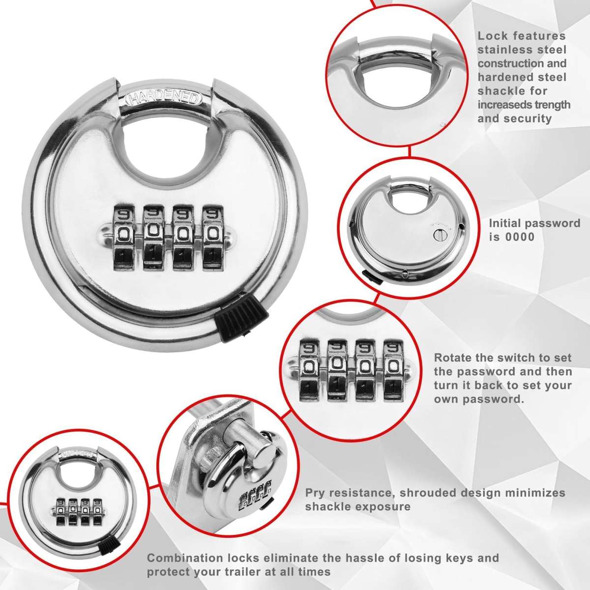 Coupler Gooseneck Hitch Trailer Lock For Heavy Trailer Transporter RV, Color: Red + Combination Lock