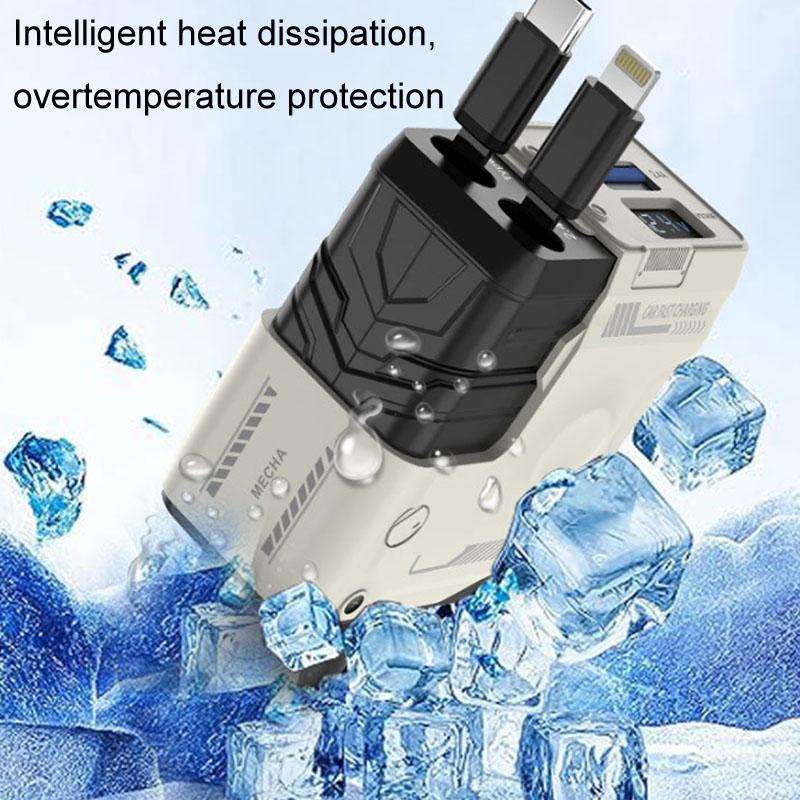 A1 Car 4 In 1 Digital Fast Charger With Retractable Cable(White)