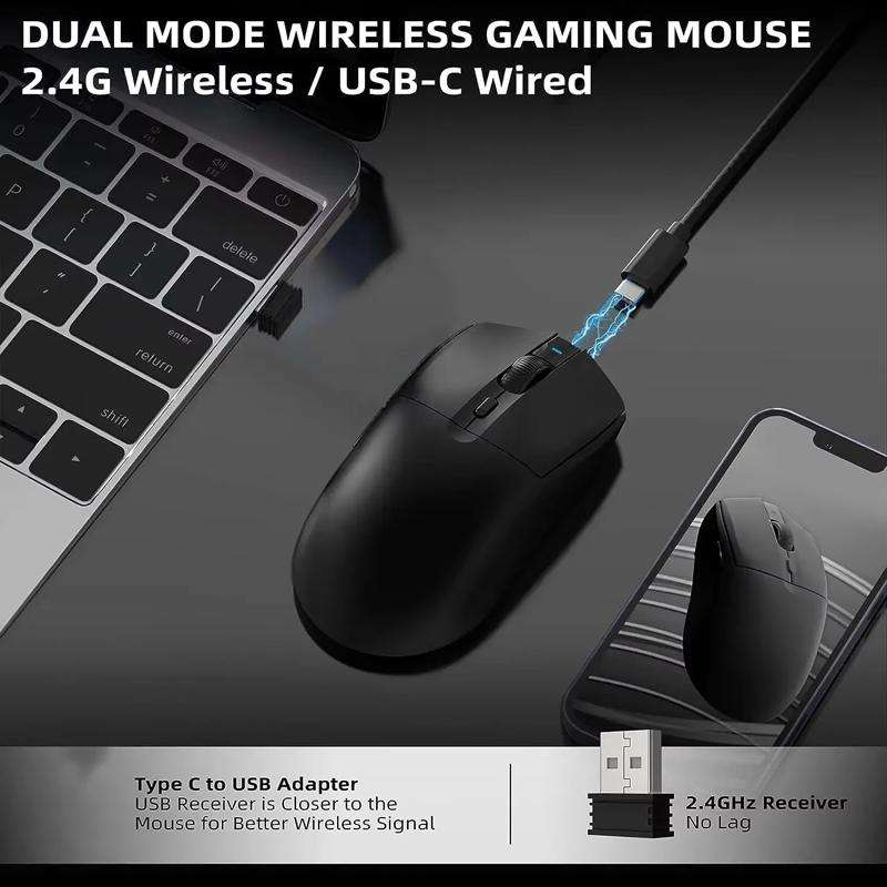 Ajazz AJ139 Pro Gaming Mouse Lightweight PAW3395 Wireless 2.4G + Wired Dual Mode Computer Mouse(Blac