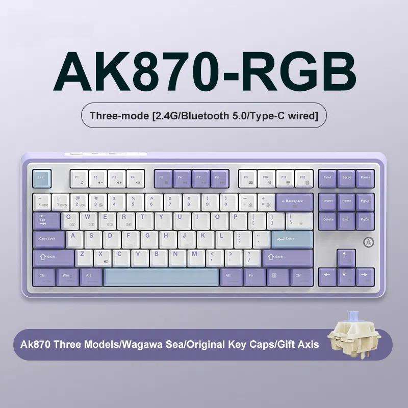 Ajazz AK870 Wireless Bluetooth Tri-mode Mechanical Keyboard RGB DIY Custom Hot Swap Gaming Keyboard,