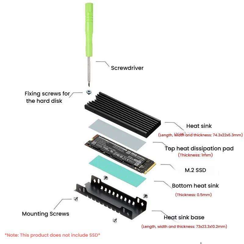 FinalCool M.2 2280 NVME SSD Radiator Aluminum Heat Sink for Desktop PC PS5(Black)