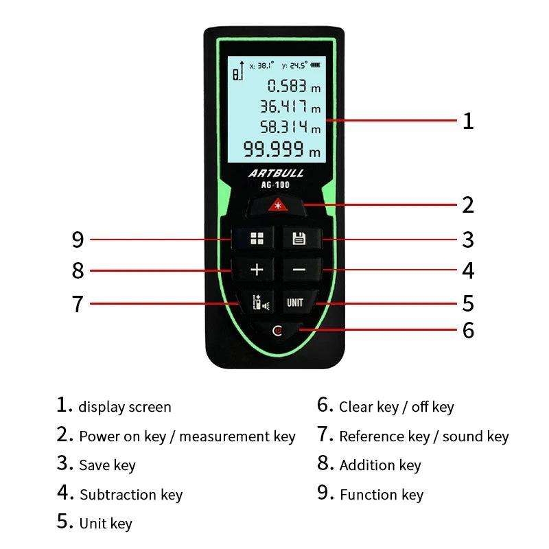 ARTBULL Laser Distance Meter Handheld Room Measuring Instrument Electronic Ruler(100m)