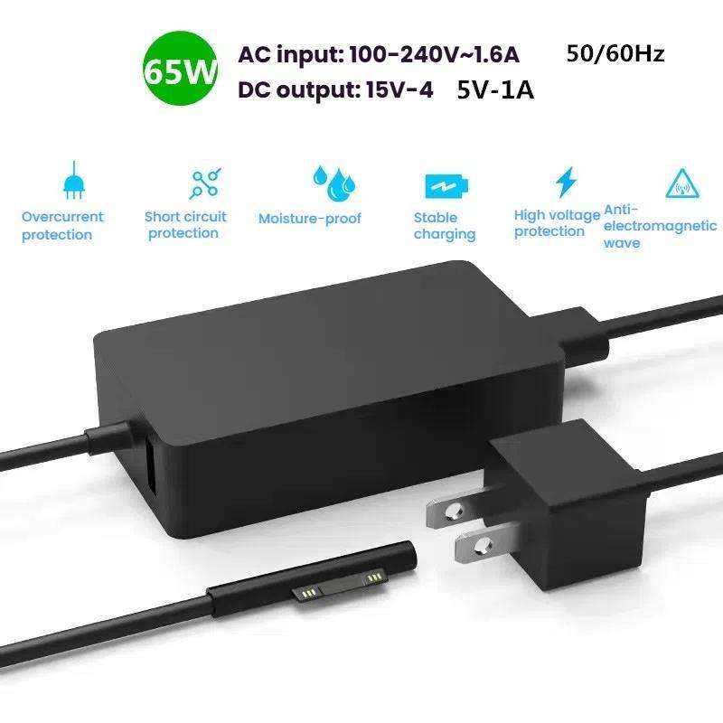 For Microsoft Surface Laptop 65W 15V 4A Fast Charger With 5V 1A USB-A Port AC Adapter EU Plug