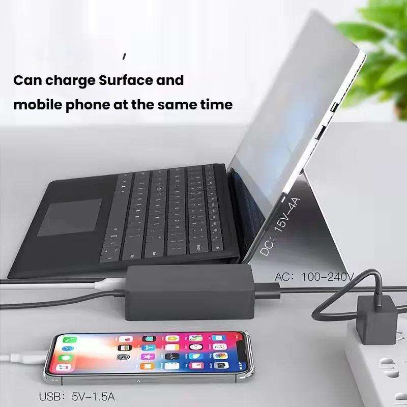 For Microsoft Surface Laptop 65W 15V 4A Fast Charger With 5V 1A USB-A Port AC Adapter EU Plug