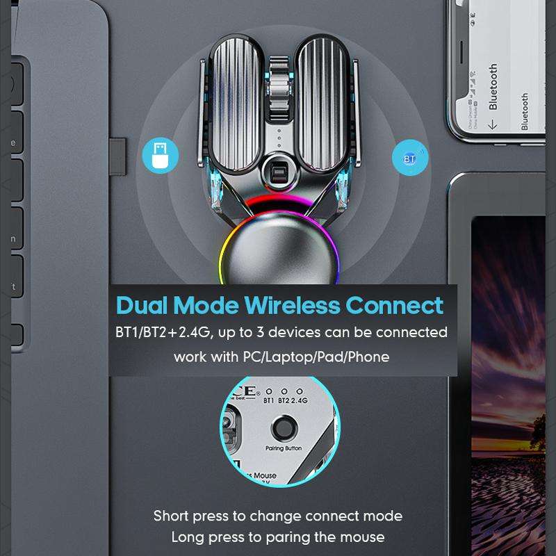 IMICE T800 Rechargeable Bluetooth Dual Mode Wireless Gaming Mice RGB Lighting Plating Mouse(Black)