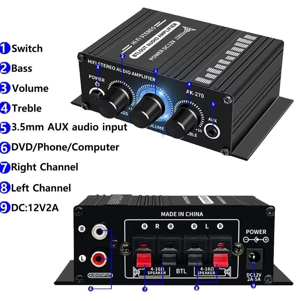 AK270 With DC Line Car Home Stereo Mini Amplifier