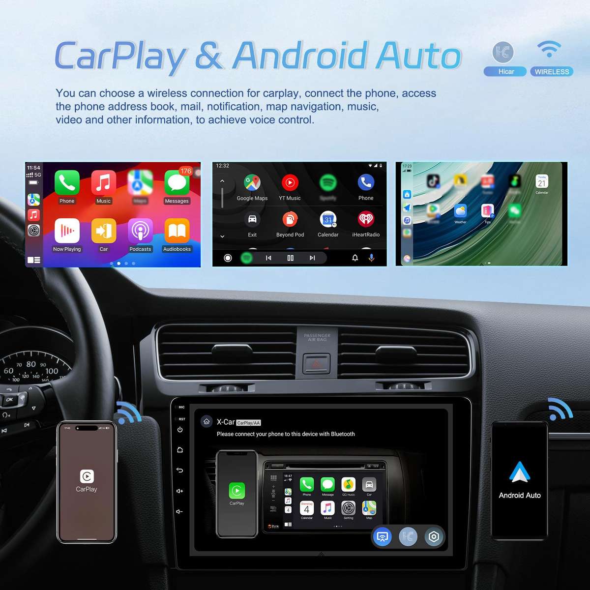 7 Inch 4+64G WiFi Version Dual Butt Universal Bluetooth Wireless Carplay Car Navigation Center Contr