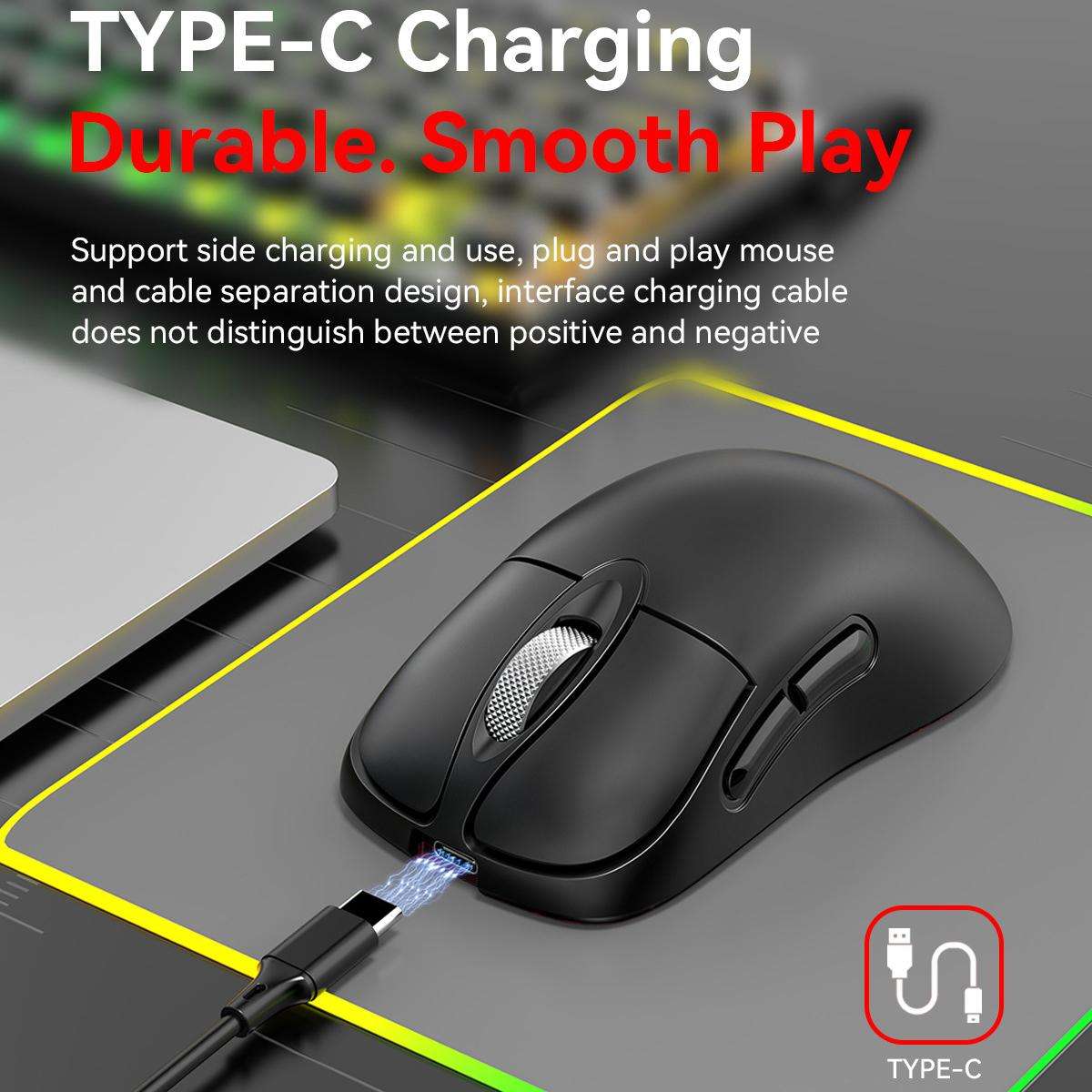 MKESPN Tri-Mode Wireless Gaming Mouse 24000 DPI, 6 RGB Lighting Modes, Rechargeable, Macro Programma