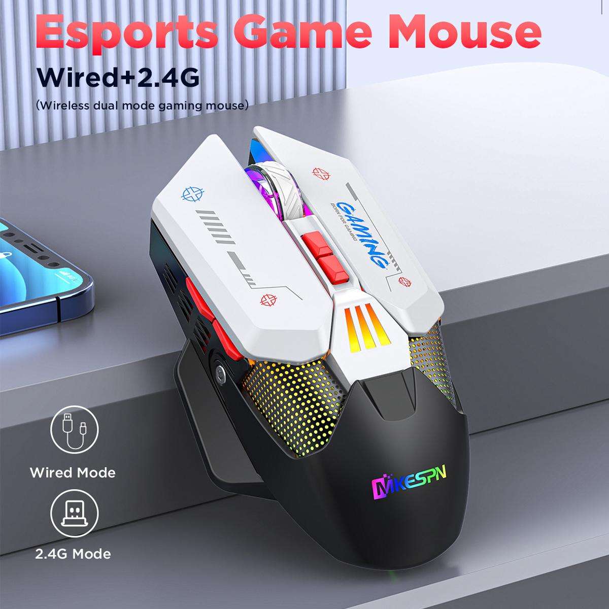 MKESPN Wired + 2.4G Dual Mode Gaming Mouse 10000 DPI Type-C Fast Charging RGB Light, Programmable Ma