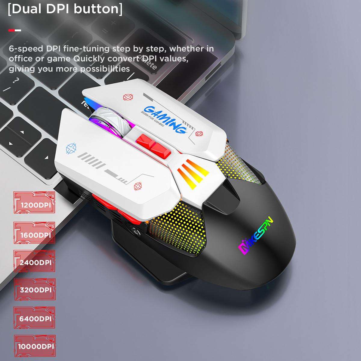 MKESPN Wired + 2.4G Dual Mode Gaming Mouse 10000 DPI Type-C Fast Charging RGB Light, Programmable Ma