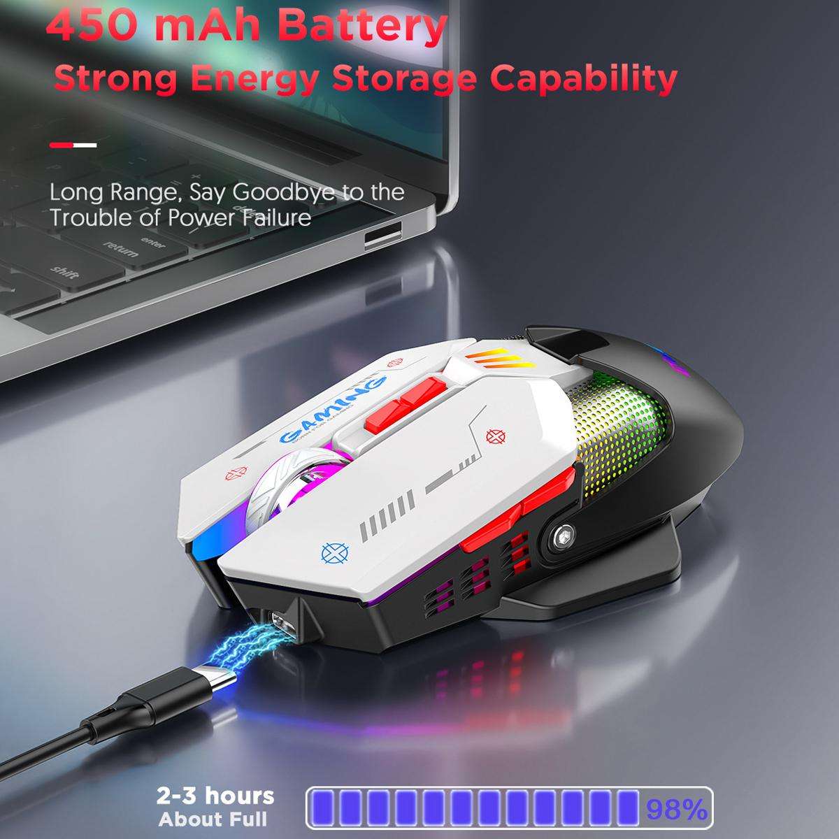 MKESPN Wired + 2.4G Dual Mode Gaming Mouse 10000 DPI Type-C Fast Charging RGB Light, Programmable Ma