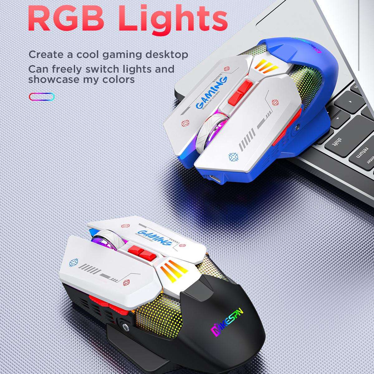 MKESPN Wired + 2.4G Dual Mode Gaming Mouse 10000 DPI Type-C Fast Charging RGB Light, Programmable Ma